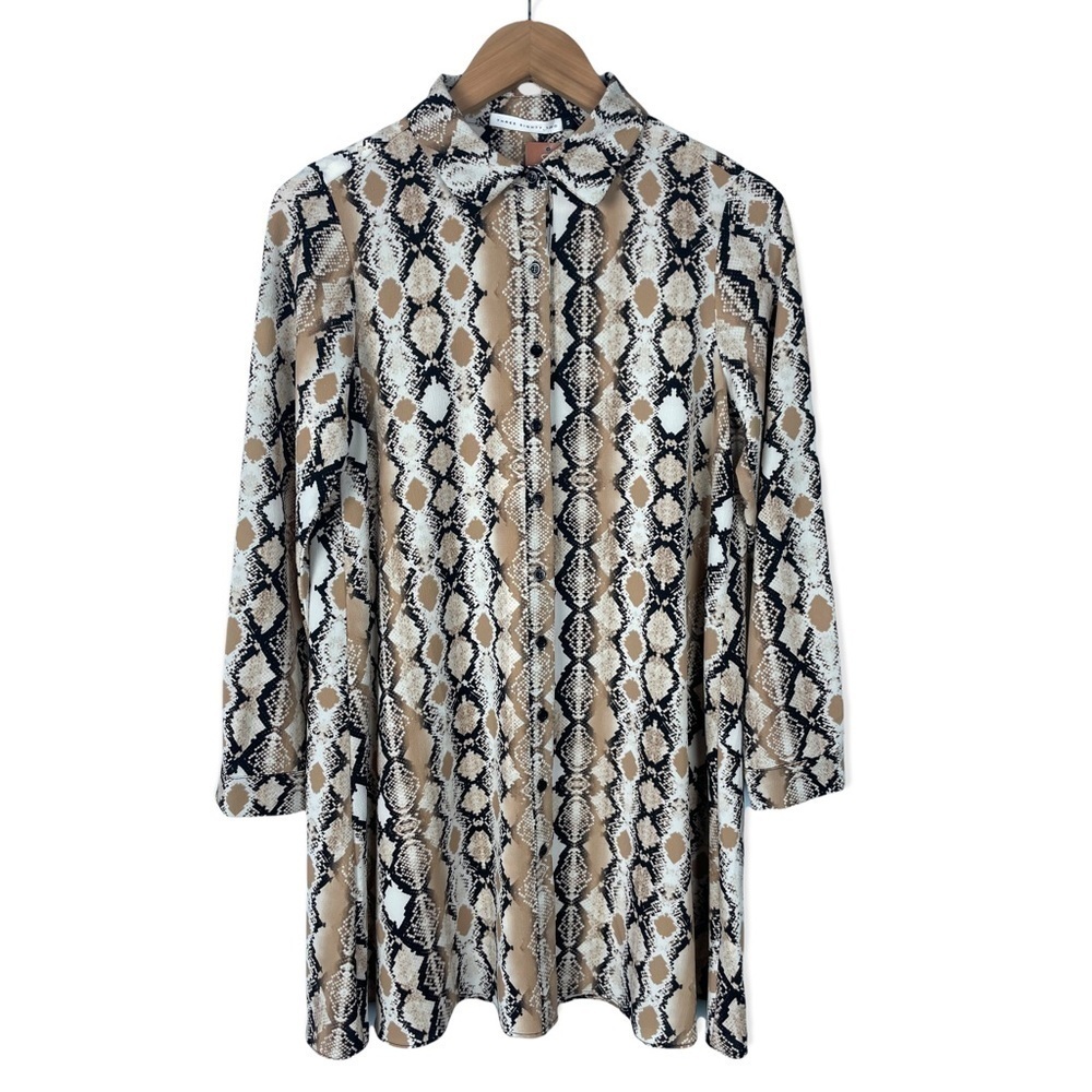Three Eighty Two Mara Button Front Mini Dress In Python Reptile Size Small - Picture 3 of 16